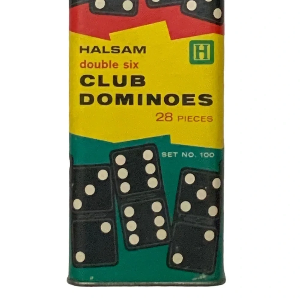 Vintage Haslam 1960’s Wood Dominos 28 Pc Original Cardboard Metal Box Set No 100